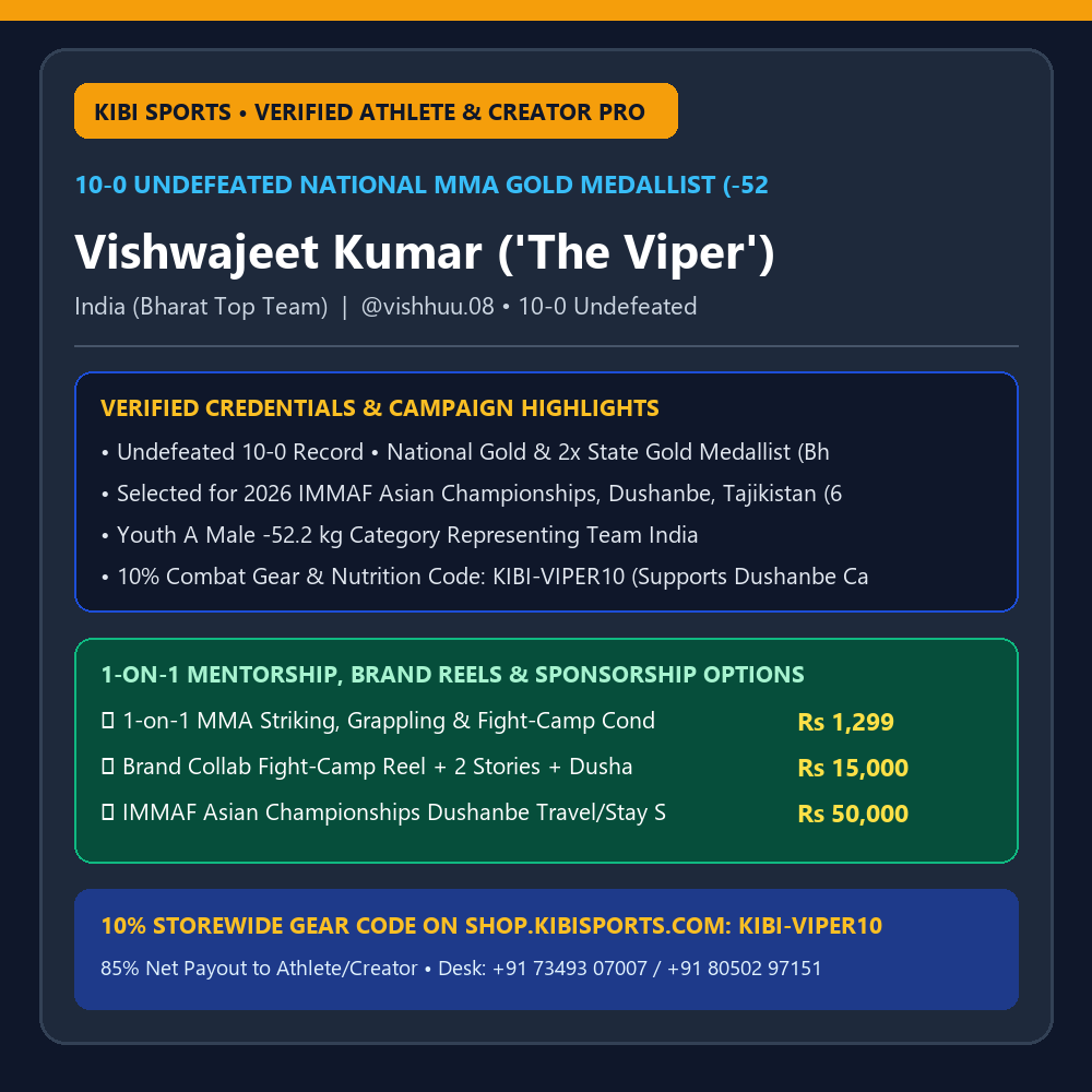 Book a Pro / Sponsor: Vishwajeet Kumar ('The Viper' @vishhuu.08) — 10-0 Undefeated National MMA Gold Medallist (IMMAF 2026)