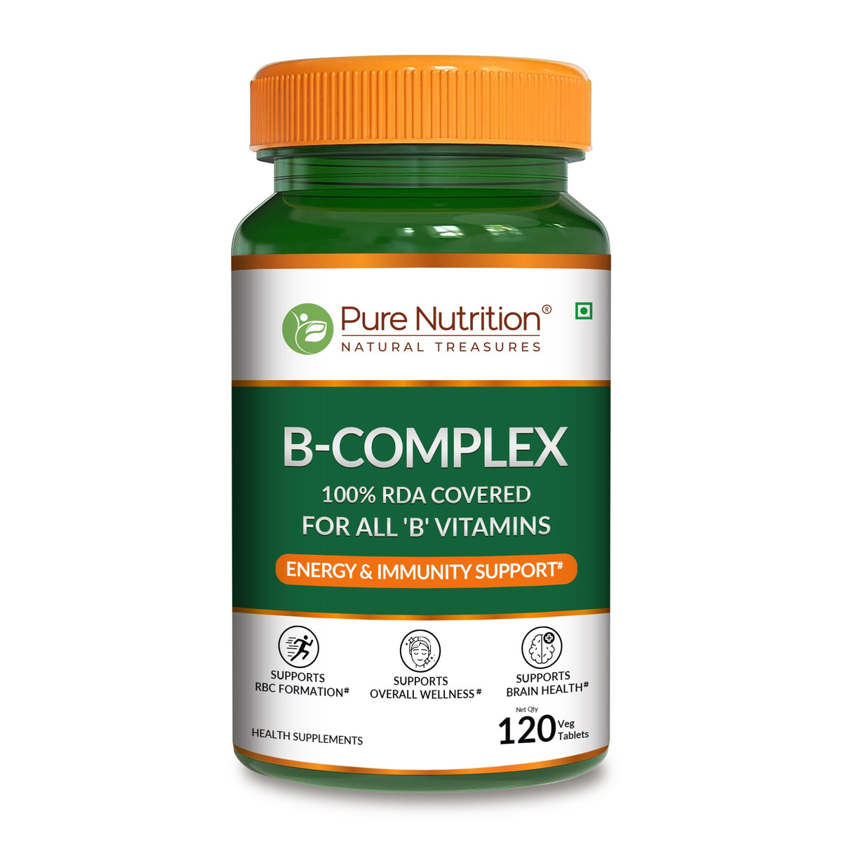 B-Complex Tablets 100% RDA of All B Vitamins | Energy & Immunity - Nutrition by Pure Nutrition
