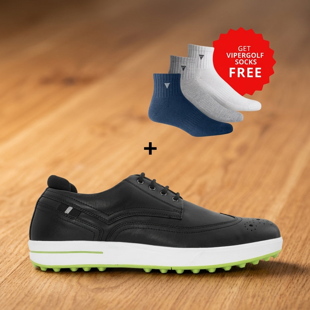 Viper Golf Men's Tour Pro MD Spikeless Golf Shoes - Black/White/Green (With Offer) - bg-swap