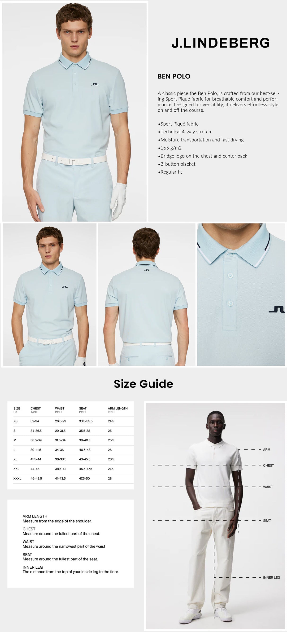 J Lindeberg Men’s Ben Golf Polo - Winter Sky