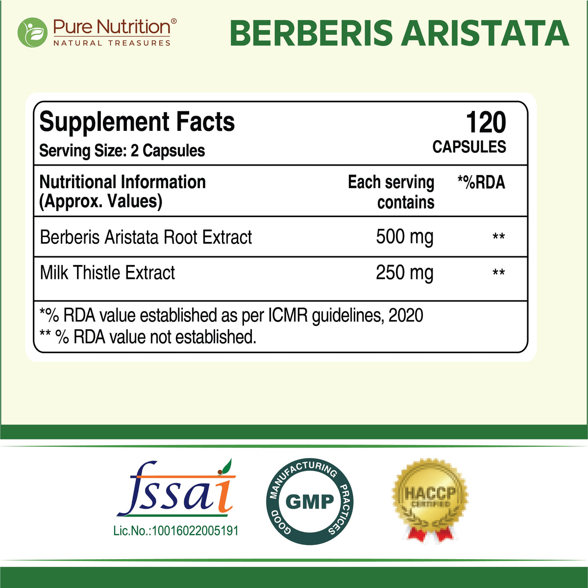 Berberis Aristata 60 Capsules Berberine 95% & Milk Thistle | Liver Support