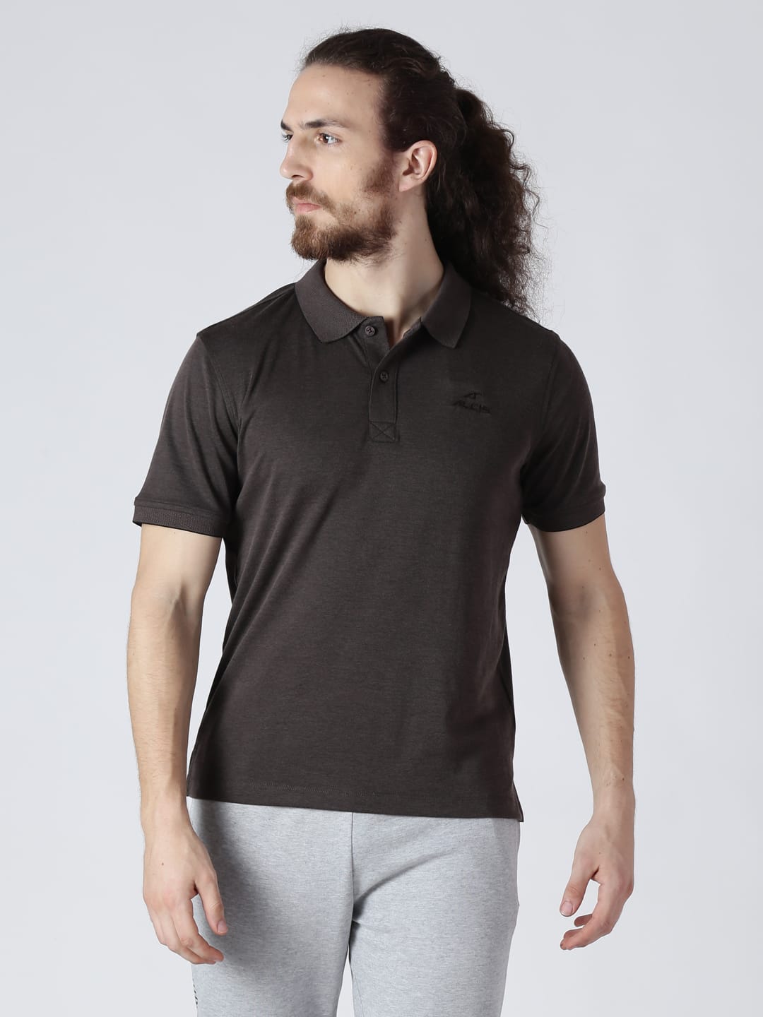 Alcis Men Brown Solid Polo Collar T-shirt