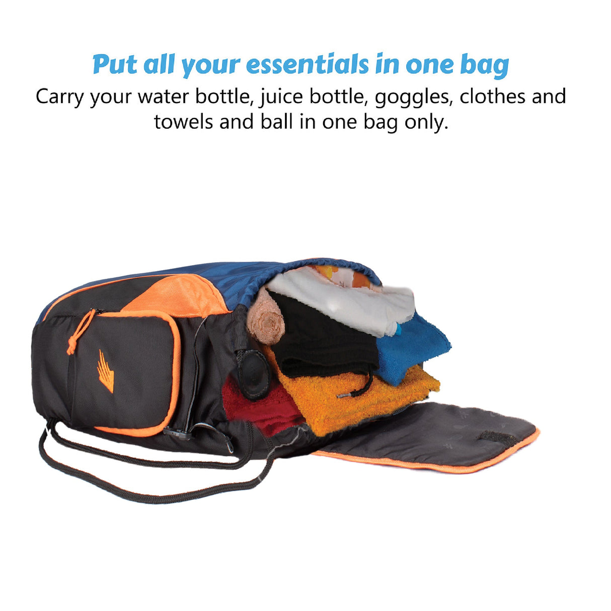 Storm Soccer Navy Orange Football Equipment Bag | Sports Men Boys Drawstring Backpack | Mobile Bottle Holder Pocket | Gym Bag