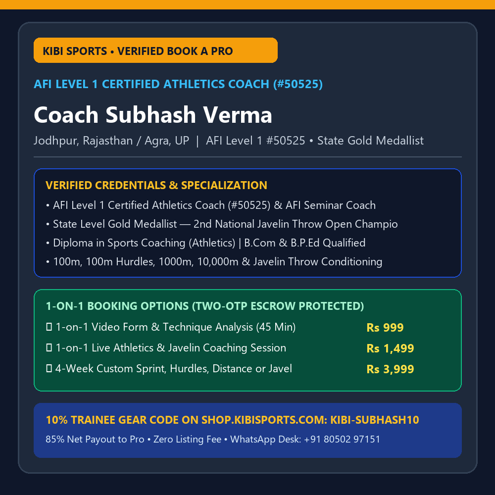 Book a Pro: Coach Subhash Verma — 1-on-1 Athletics, Javelin Throw & Sprint/Distance Coaching