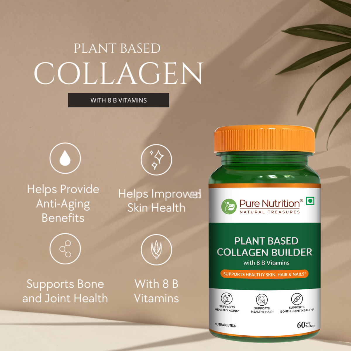 Plant-Based Collagen Builder - Enhance Skin, Hair & Nail Health-60 Tab