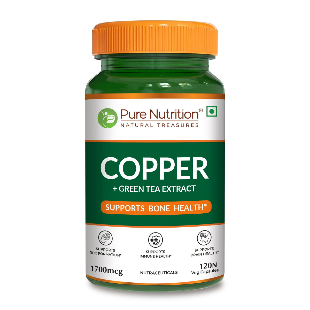 Copper Gluconate Capsules 120 Count Immunity, Iron & Antioxidant Support - Nutrition by Pure Nutrition