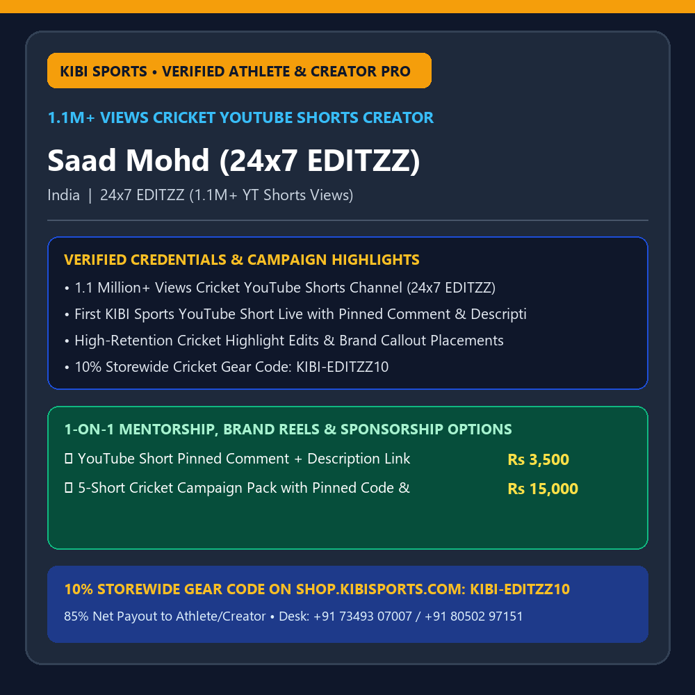 Creator Storefront: Saad Mohd (24x7 EDITZZ 1.1M+ Views) — Cricket YouTube Shorts Integrations