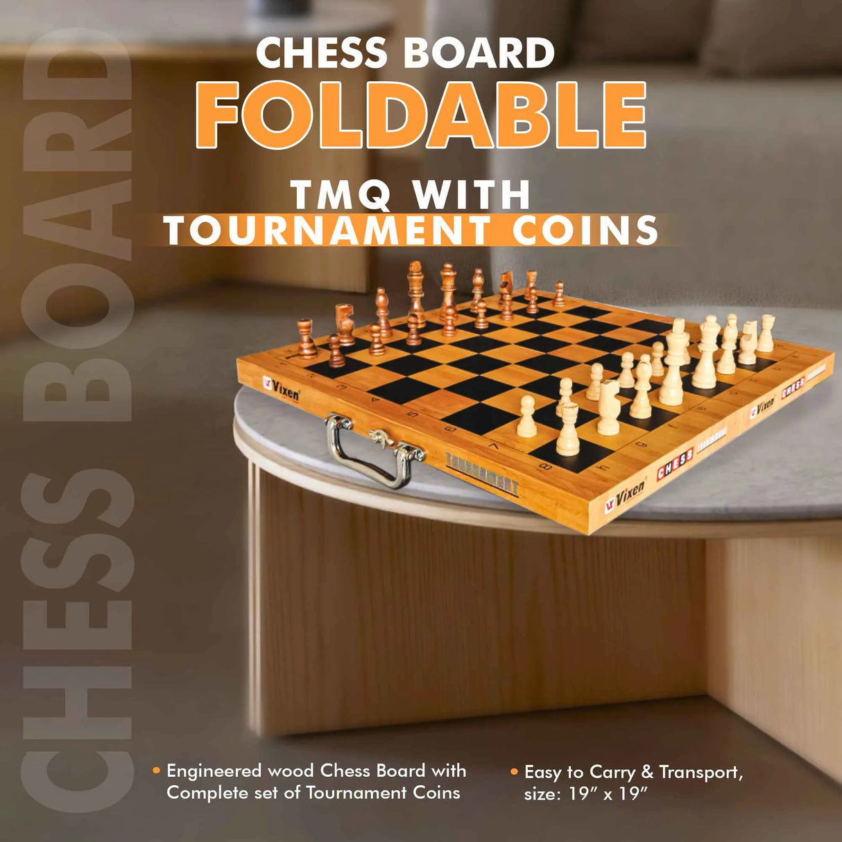 VIXEN CHESS BOARD FOLDABLE TMQ PREMIUM WOODEN COINS