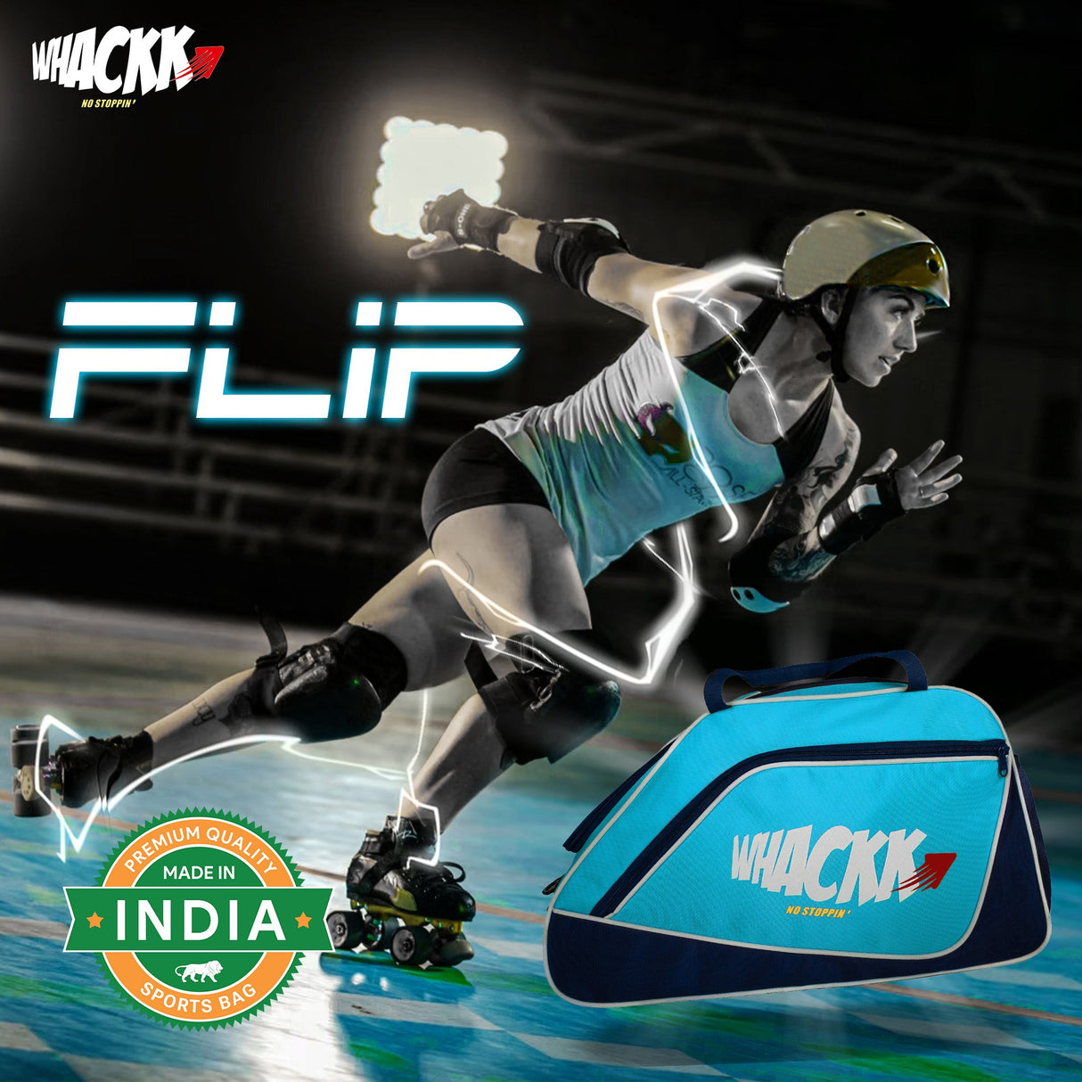 Flip Senior Blue 33L|Skating/Gym/Sports/Travel Bag|Inline Roller Equipment Bag|Quad Ice Skates Kit|KitbagEasy Access Pocket|2 Bottle Holders|Compartment Fits in Helmet & Skates 11"