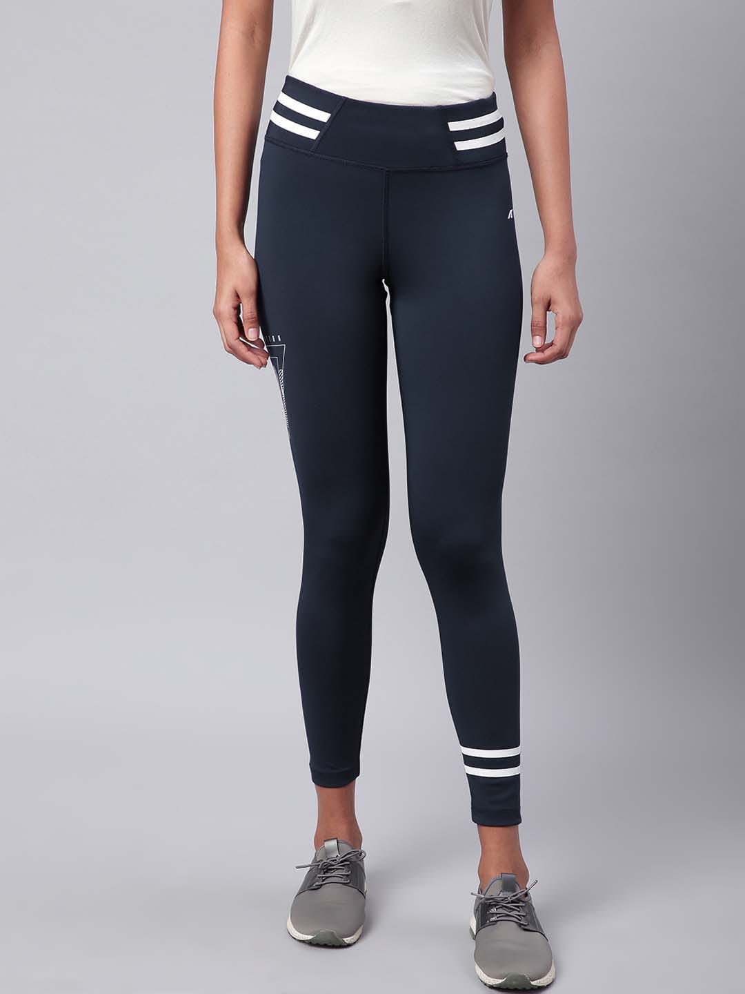 Alcis Women Navy Blue White Drytech+ Solid Cropped Training Tights