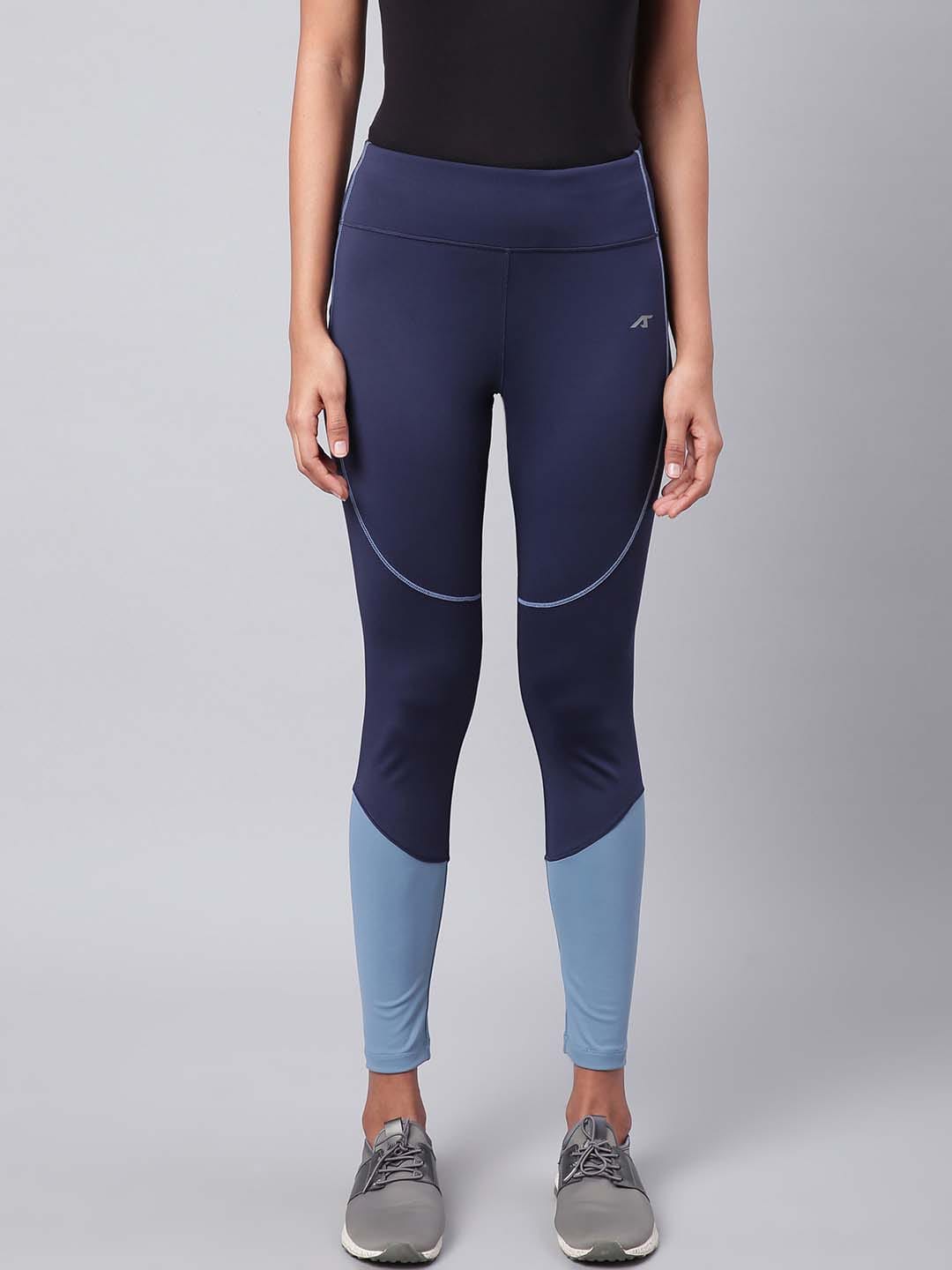 Alcis Women Navy Blue Secure Fit Colourblocked Cropped Training Tights