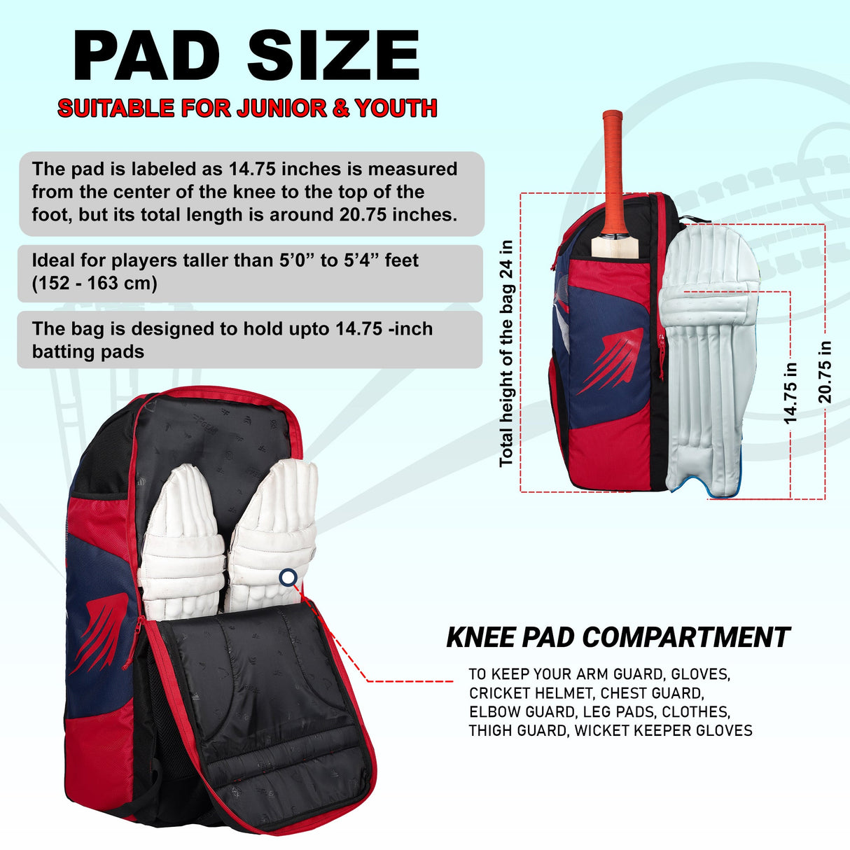 Blast Junior 37L Red Black|Cricket Kit Bag |1 Pocket for Bat |2 Water Bottle Holders|Upto 10yrs Kids Kitbag |Leg pad Upto 12.5 "|Shoe & Accessories Pockets |Lightweight |Dual Opening