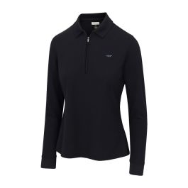 Greg Norman Women's Long Sleeve Classic Pique Polo T-Shirt - Black