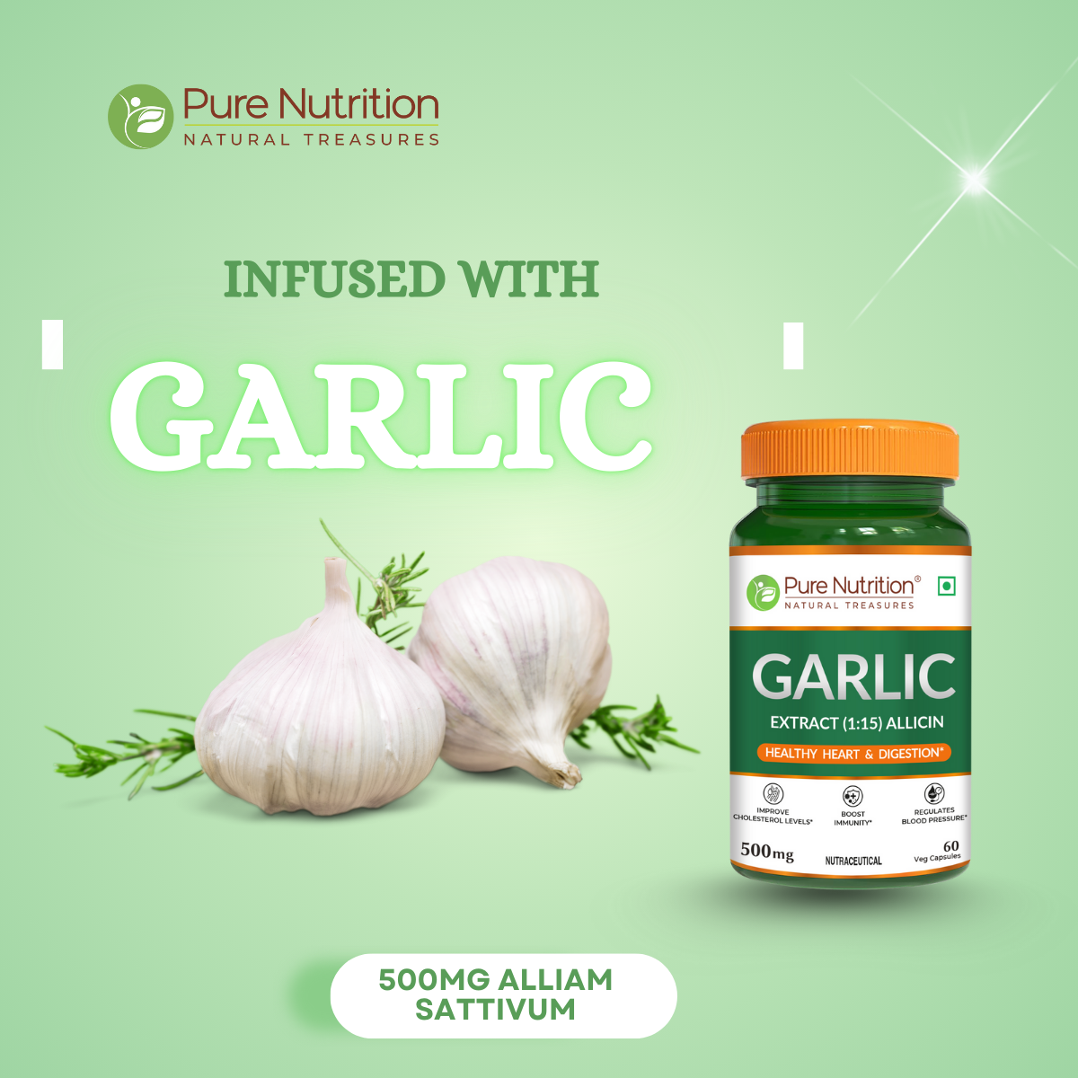Garlic Extract Capsules 500mg Heart Health, Cholesterol & Immunity