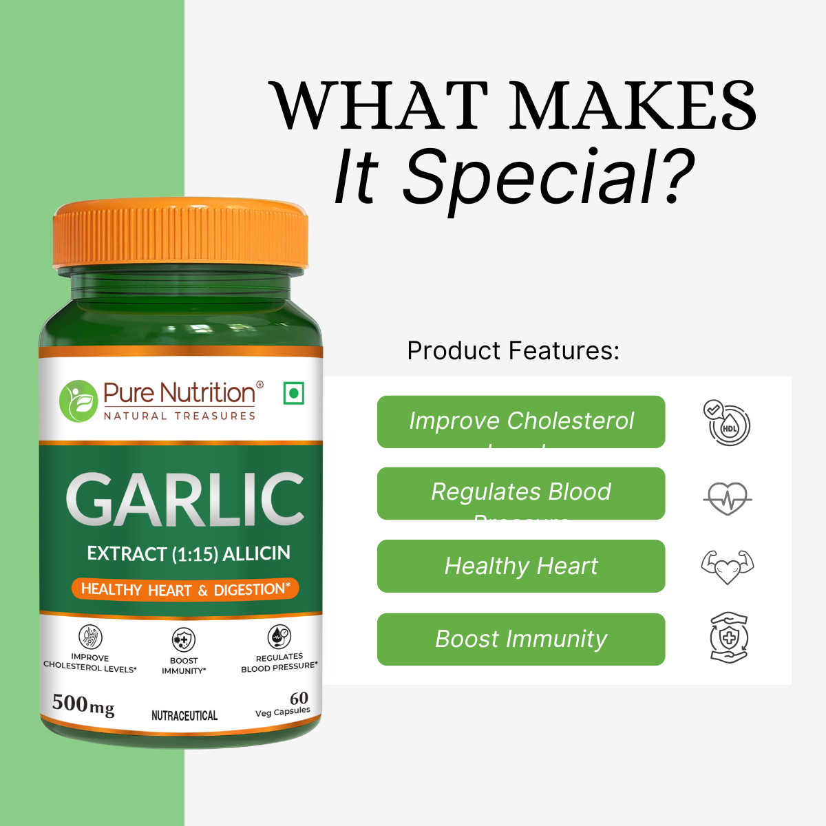 Garlic Extract Capsules 500mg Heart Health, Cholesterol & Immunity
