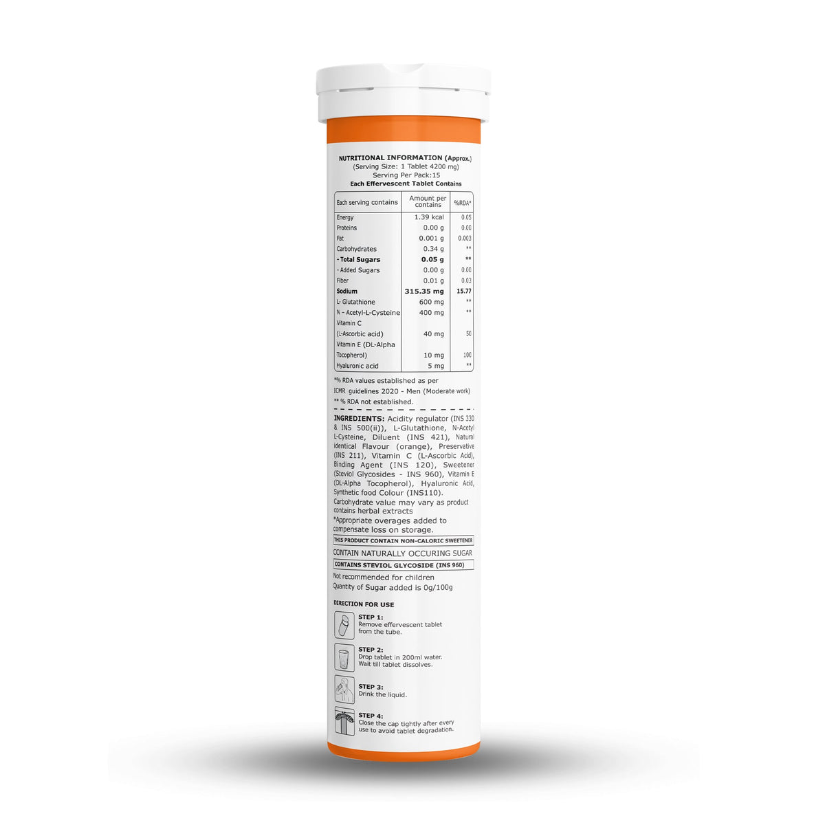Glutathione 600mg with Vitamin C & Saffron 15 Effervescent Skin Glow Tablets
