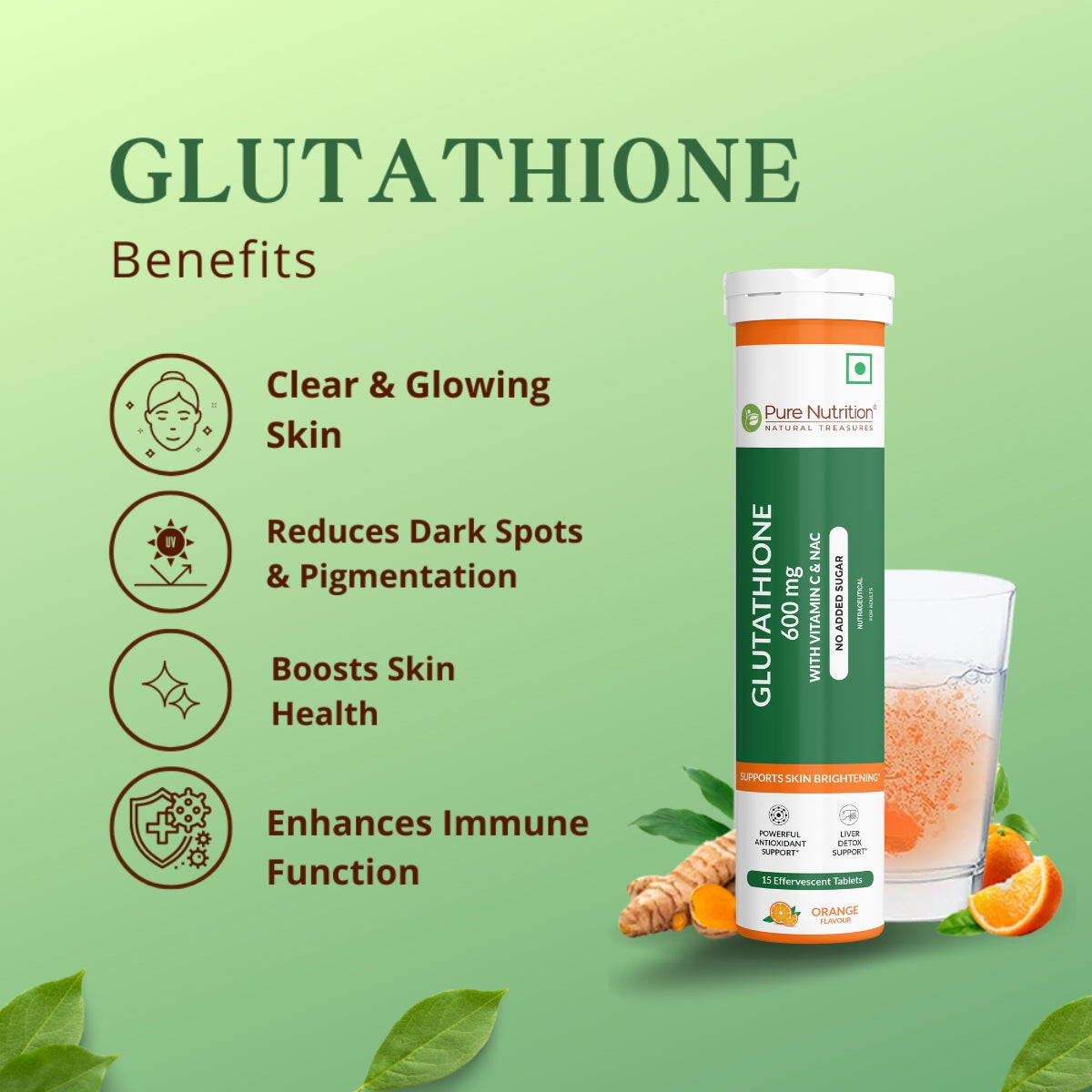 Glutathione 600mg with Vitamin C & Saffron 15 Effervescent Skin Glow Tablets