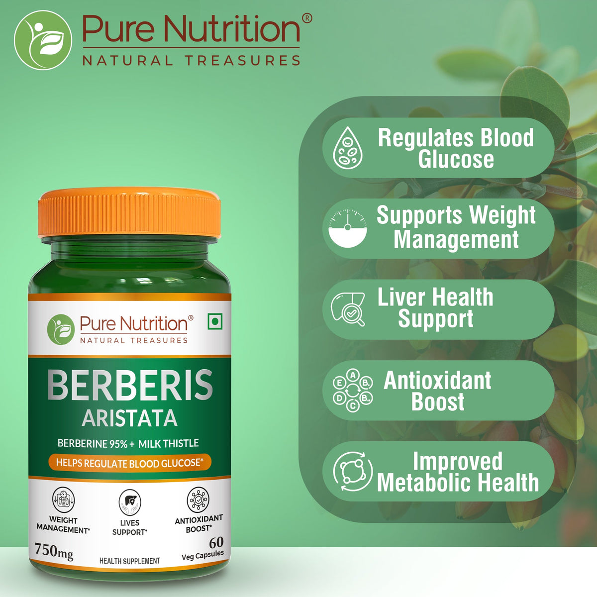 Berberis Aristata 60 Capsules Berberine 95% & Milk Thistle | Liver Support