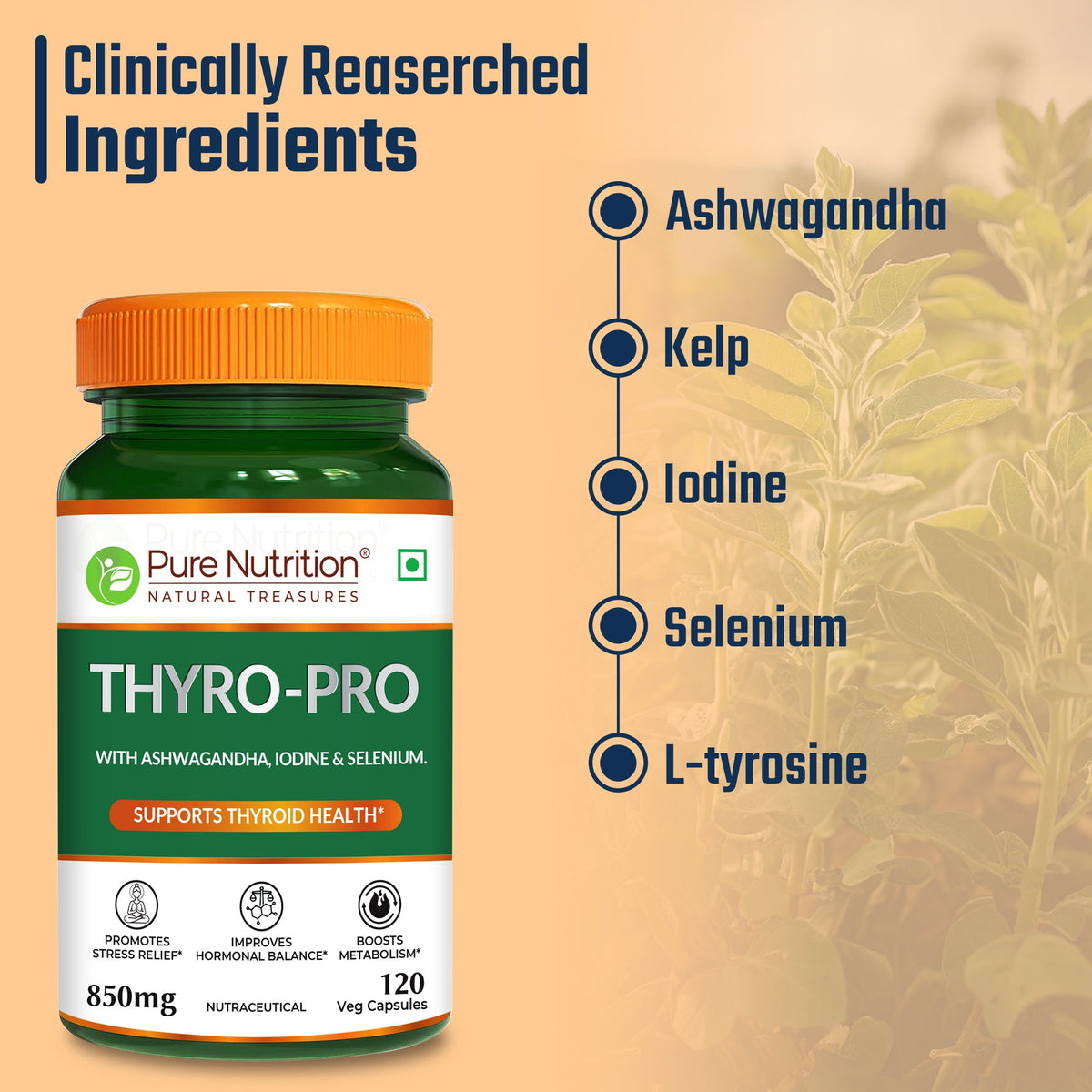 Thyro Pro Thyroid Support Capsules | Ashwagandha, Iodine & Selenium | 120 Caps