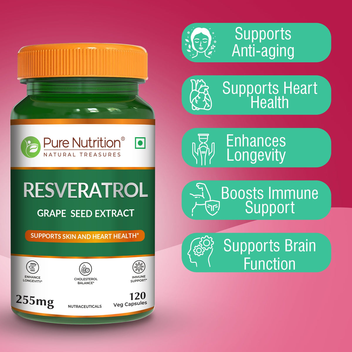 Resveratrol with Grape Seed Extract | Antioxidant Support 255mg