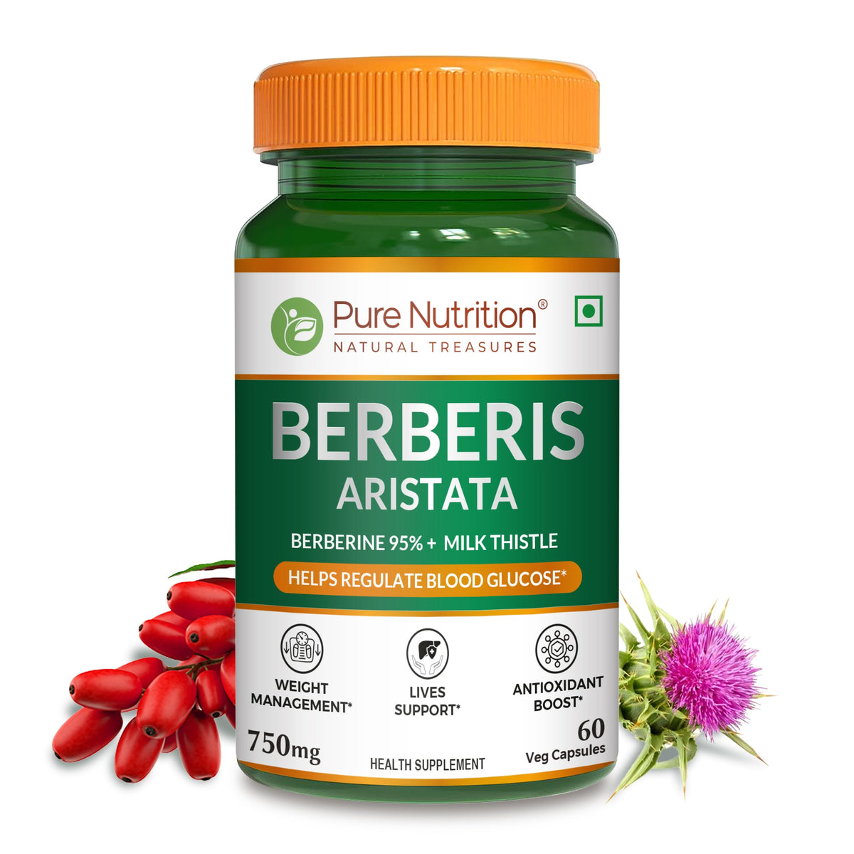 Berberis Aristata 60 Capsules Berberine 95% & Milk Thistle | Liver Support
