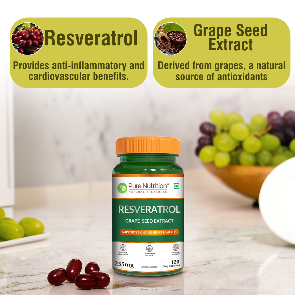 Resveratrol with Grape Seed Extract | Antioxidant Support 255mg