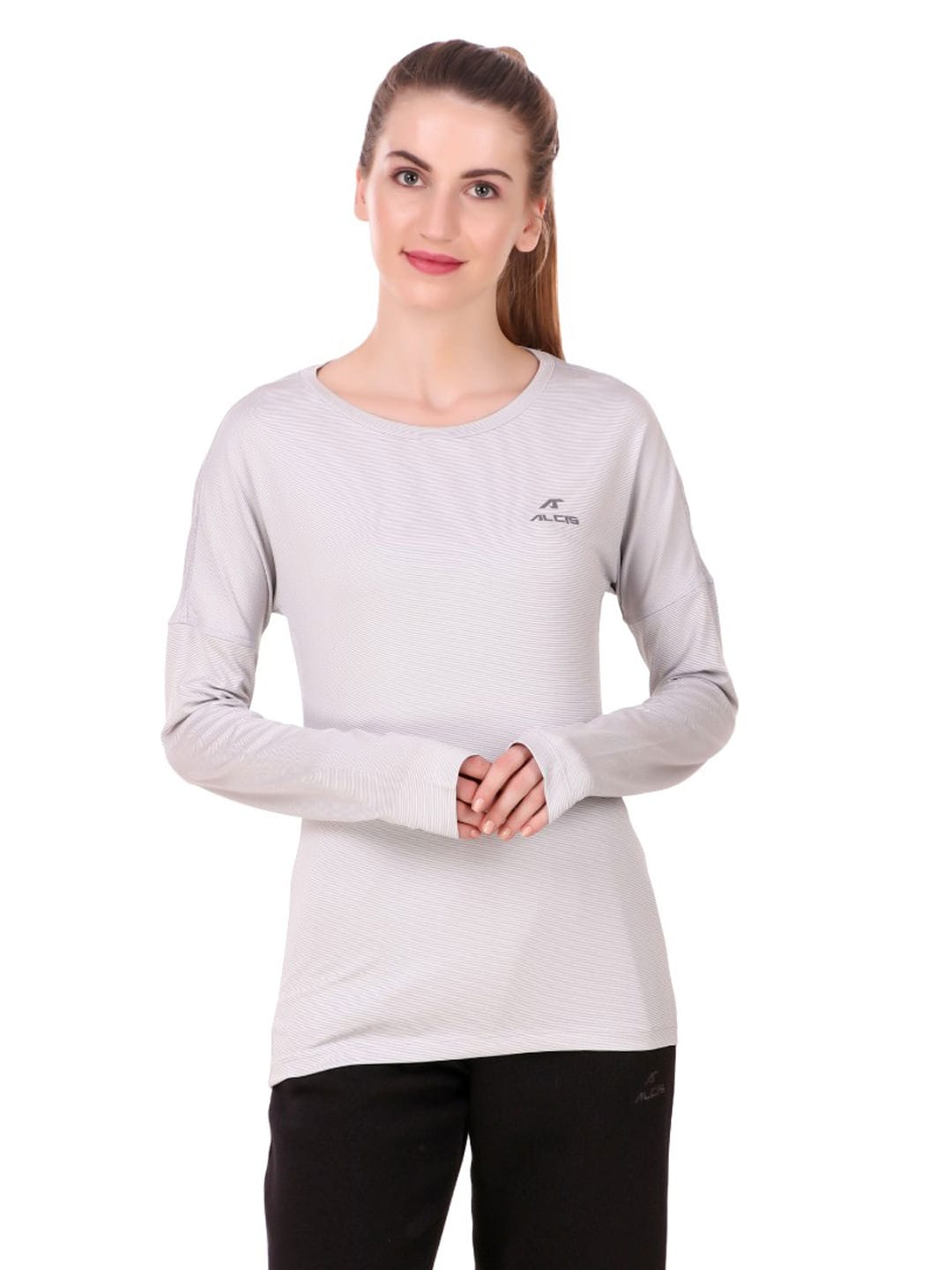 Alcis Women Solid Grey Tshirts