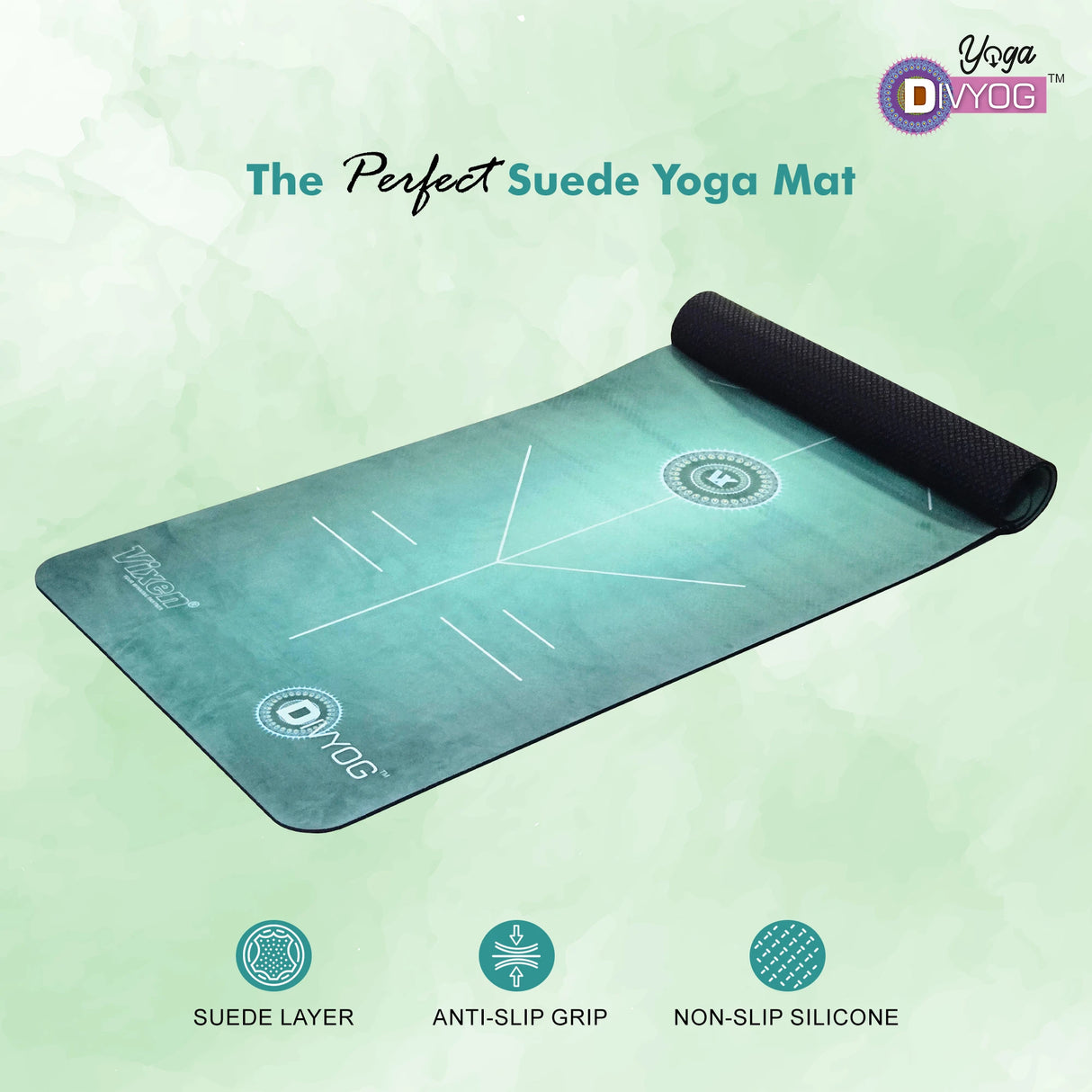 VIXEN Divyog Suede Yoga Mat 6mm with Guiding Alignment