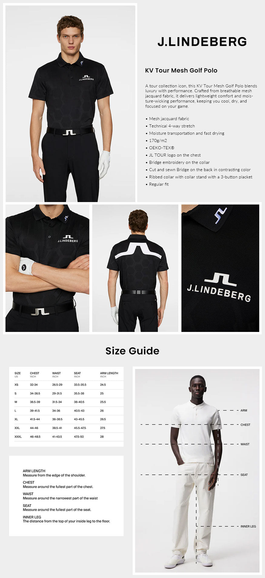 J Lindeberg Men’s KV Tour Mesh Golf Polo - Causeway Black