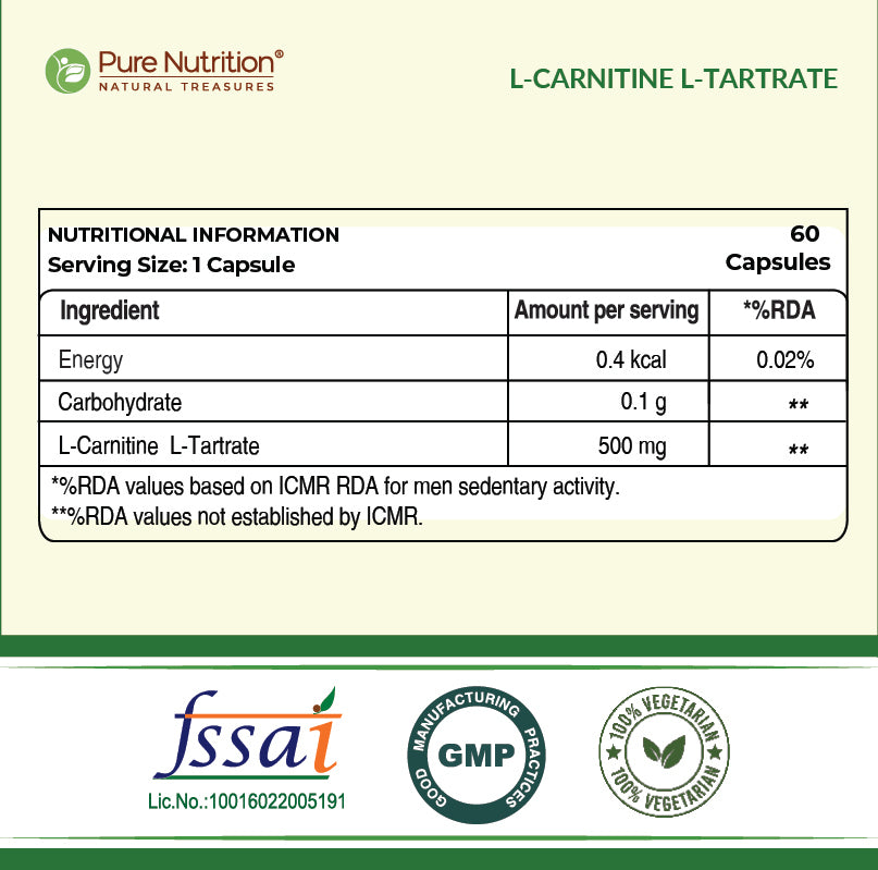 L-Carnitine L-Tartrate 500mg Veg Capsules Fat Metabolism & Energy