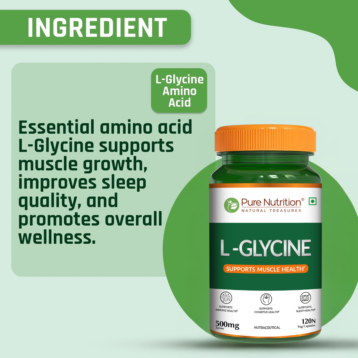 L-Glycine 500mg Veg Capsules Muscle, Cognitive & Sleep Support | 120 Caps