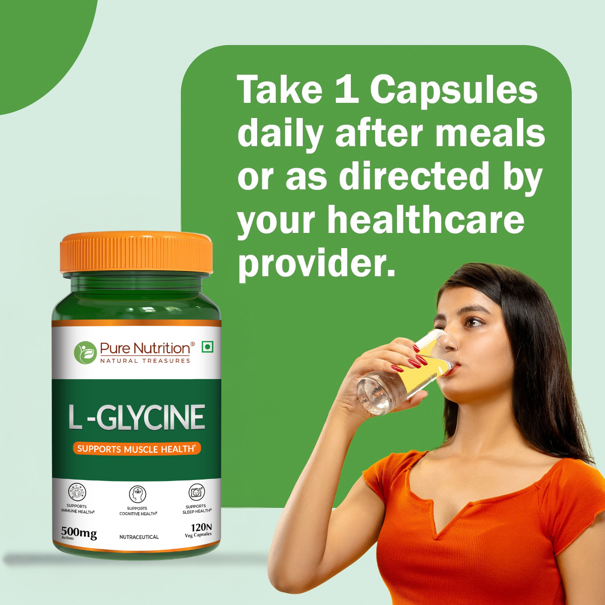 L-Glycine 500mg Veg Capsules Muscle, Cognitive & Sleep Support | 120 Caps