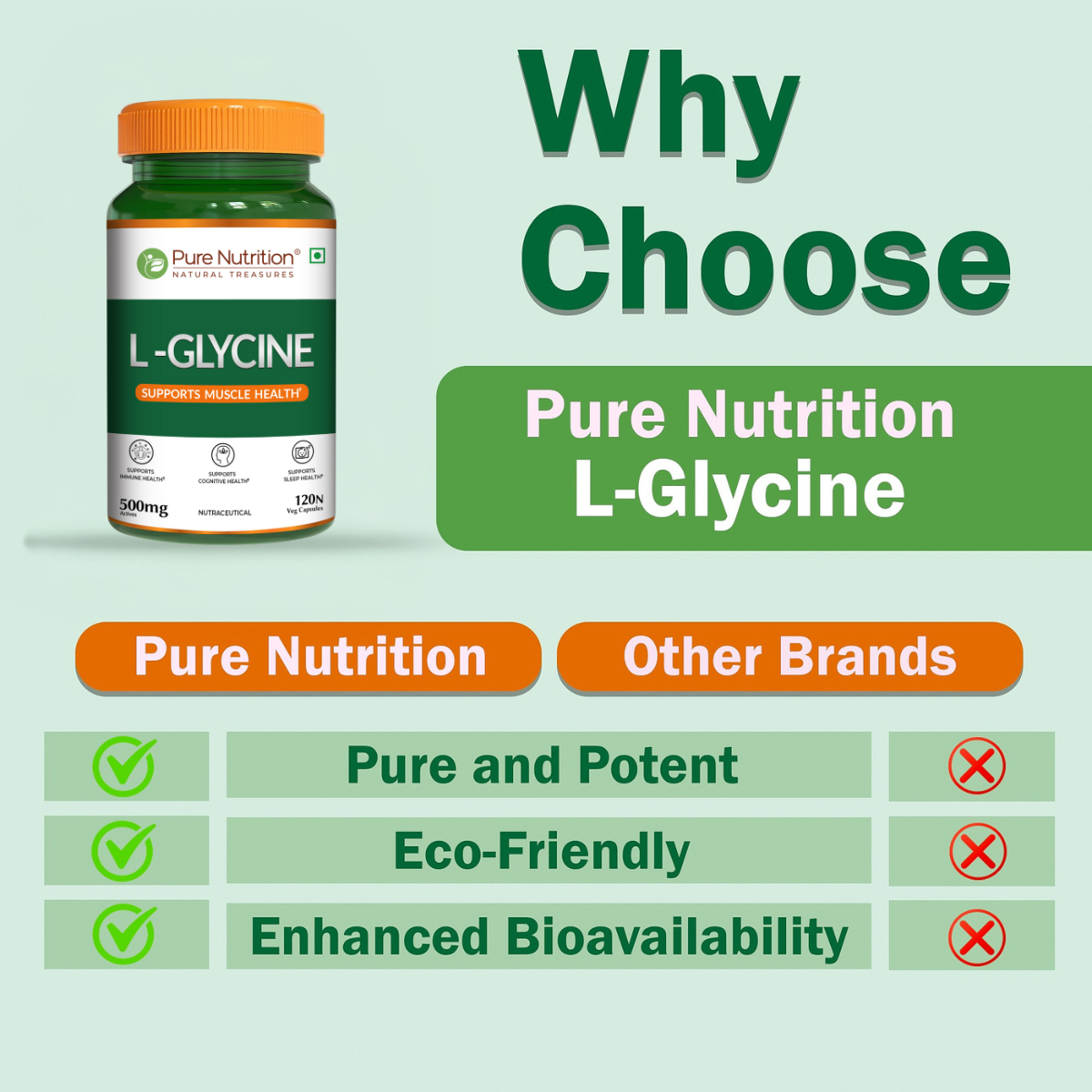 L-Glycine 500mg Veg Capsules Muscle, Cognitive & Sleep Support | 120 Caps