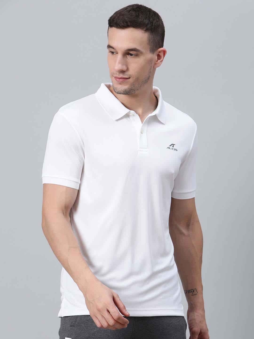 Alcis Men White Solid Polo Collar Badminton T-shirt
