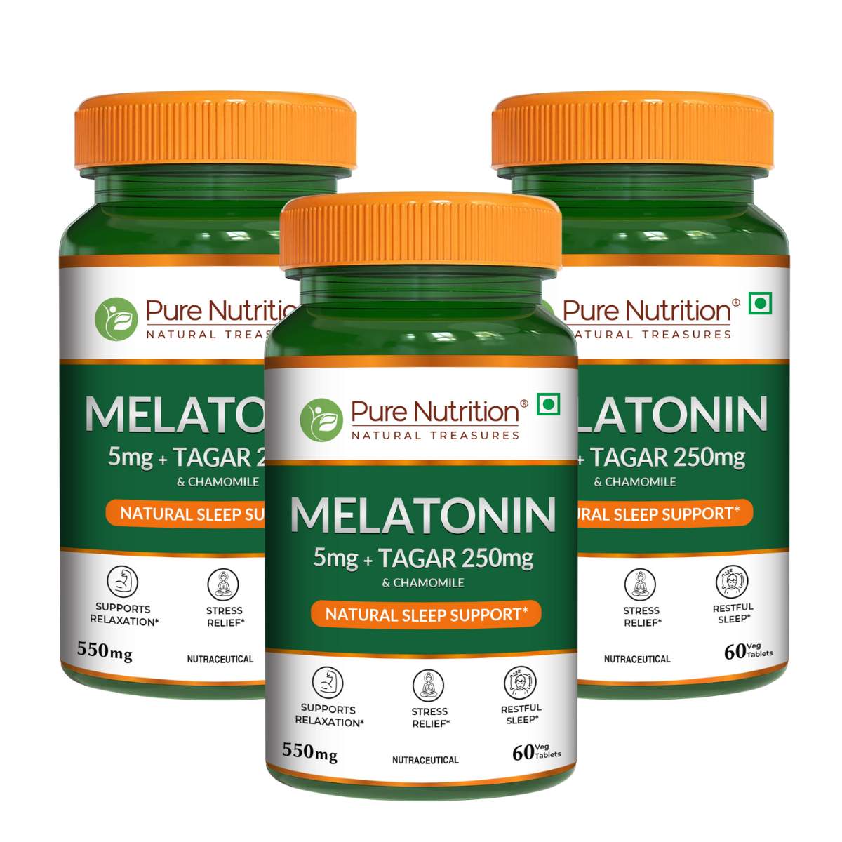 Melatonin with Tagar, Chamomile & L-Theanine Natural Sleep Support Tablets