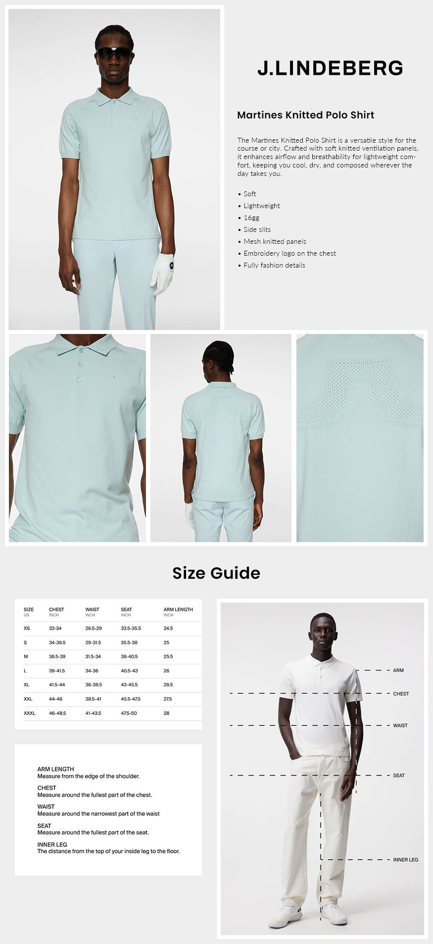 J Lindeberg Men's Martines Knitted Golf Polo - Winter Sky