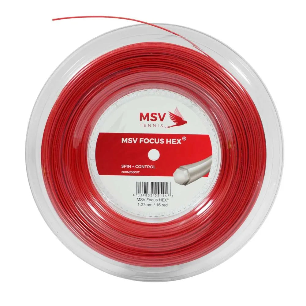 MSV Focus-Hex Tennis String Reel (200m) 1.23mm/16L Red