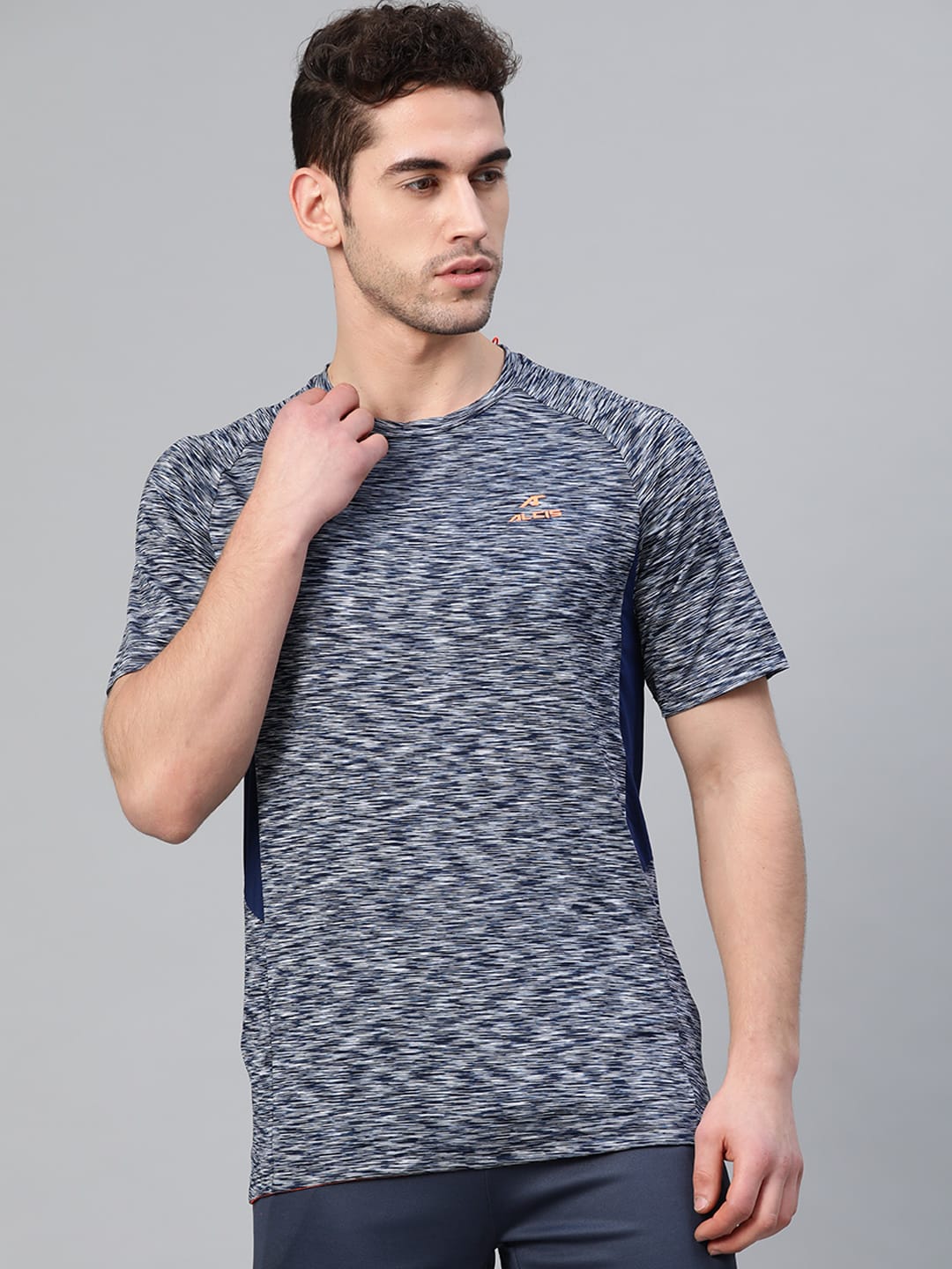 Alcis Men Navy Blue Self Design Round Neck Training T-shirt
