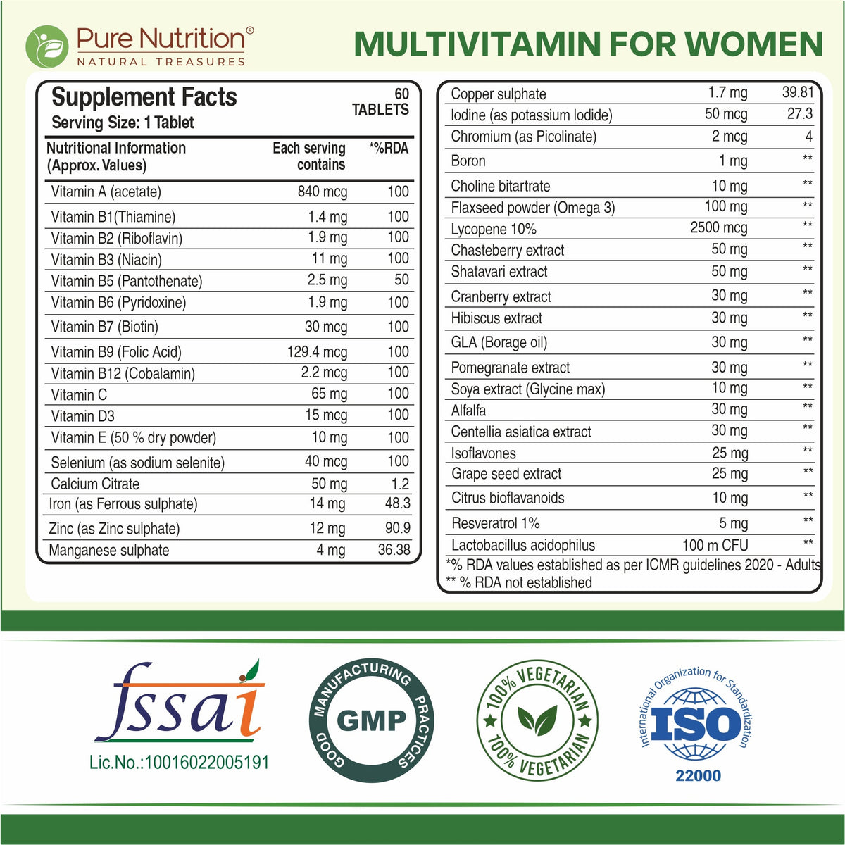 Multivitamin Tablets for Women | 37+ Nutrients for Overall Health | 60 veg Tablets