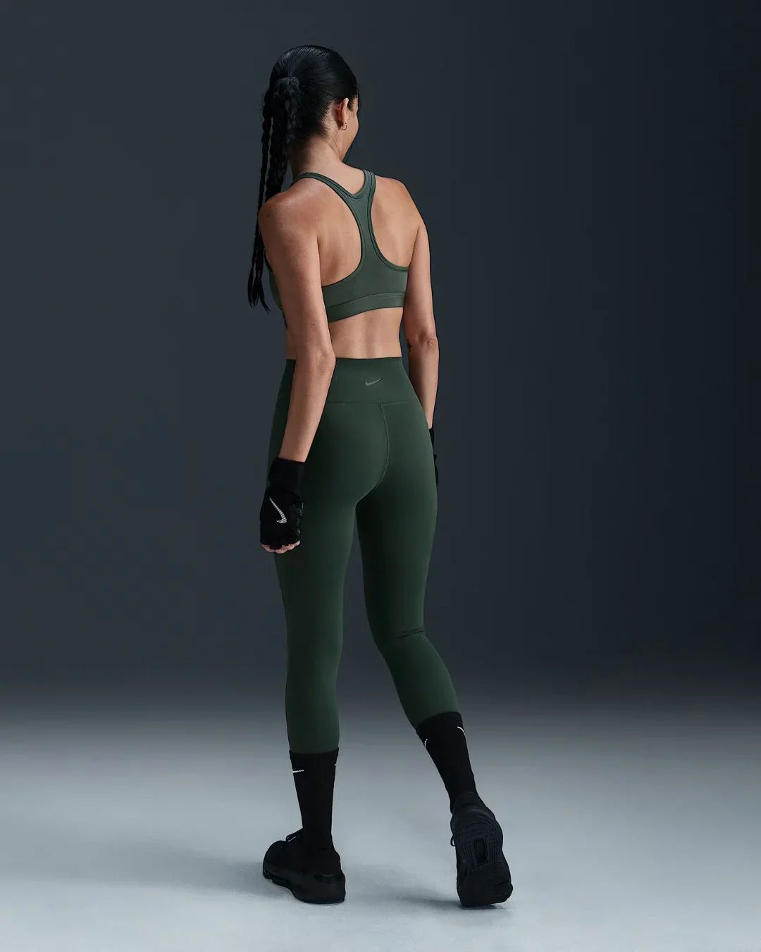 NIKE One Seamless Front High-Waisted Full-Length Women's Leggings -Vintage Green/Black