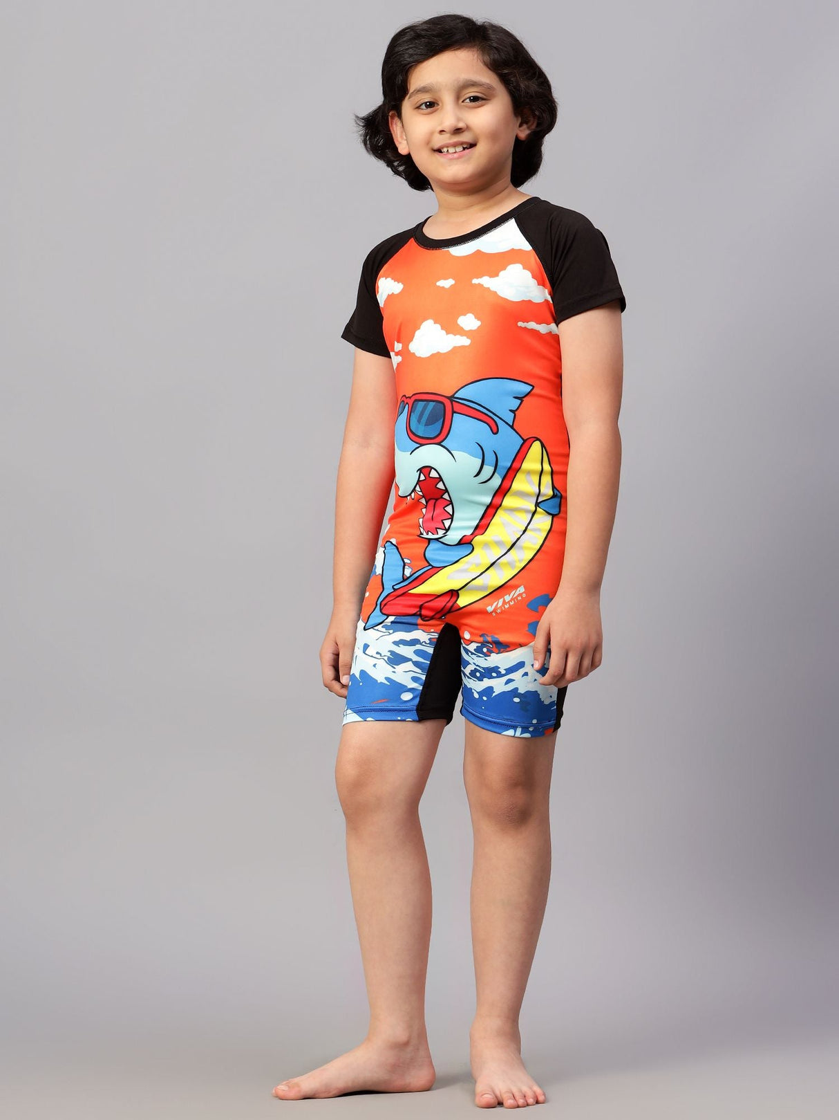 VIVA SWIMMING Half Sleeves Swimwear Suit Costume for Kids For Practicing Swimming, Diving, Cycling, Aerobics