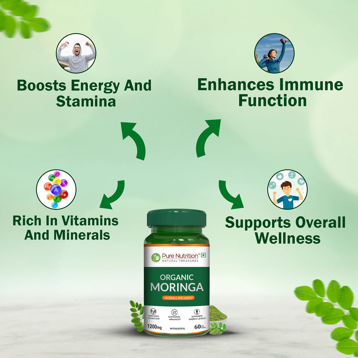 Organic Moringa Tablets 1200mg 60 Count | Immunity & Daily Energy