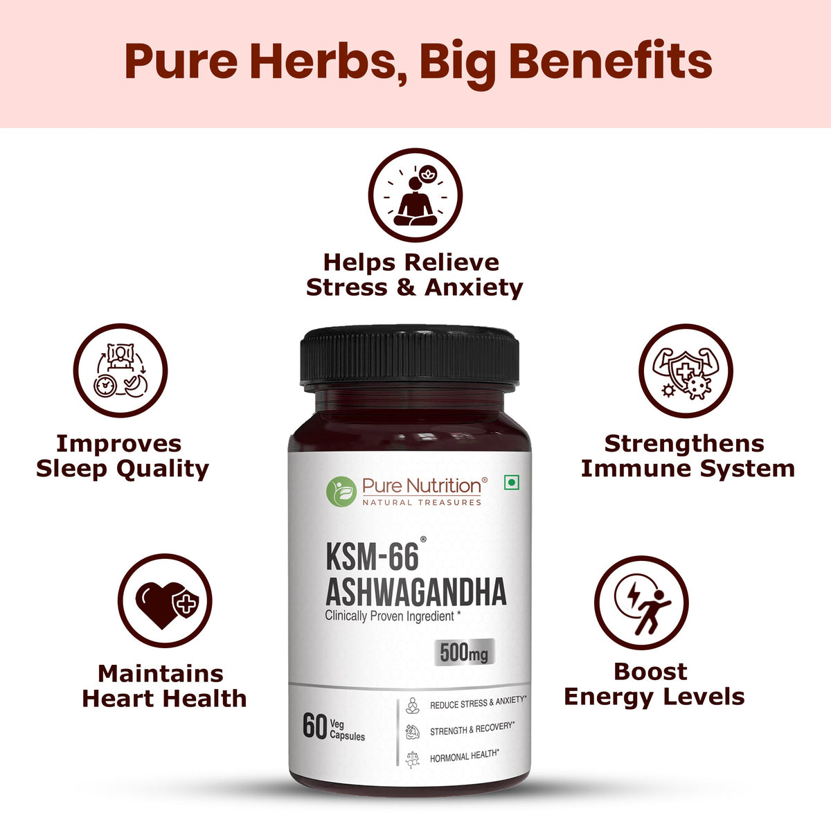 KSM-66 Ashwagandha 500mg Standardized Root Extract | Stress & Vitality