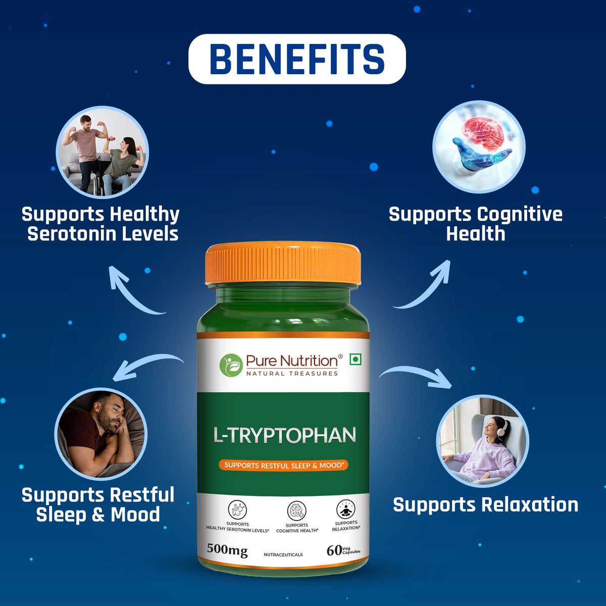 L-Tryptophan 500mg Veg Capsules Mood Balance, Sleep & Wellness