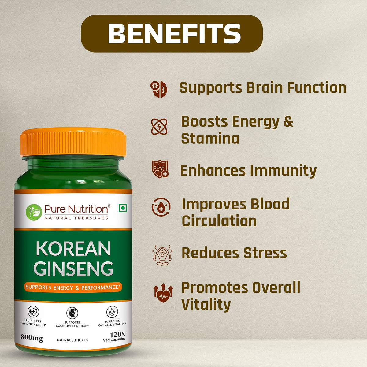 Korean Ginseng (Panax) Capsules 120 Count Energy, Stamina & Brain Health