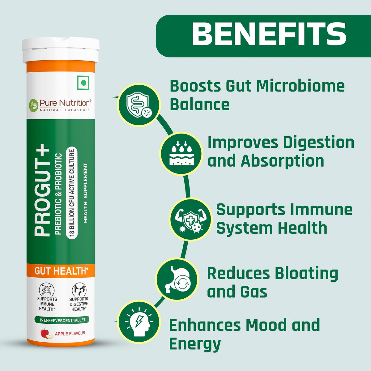Progut Plus Probiotic Effervescent Tablets – 9 Strains + Prebiotic | 15 Tablets