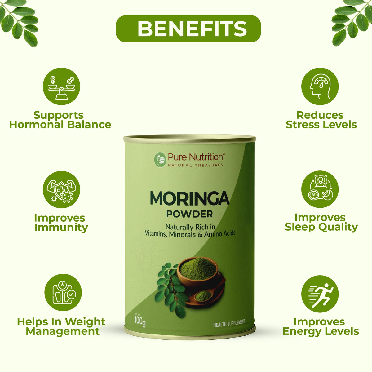 Moringa Powder Naturally Rich in Vitamins, Minerals & Antioxidants | Superfood