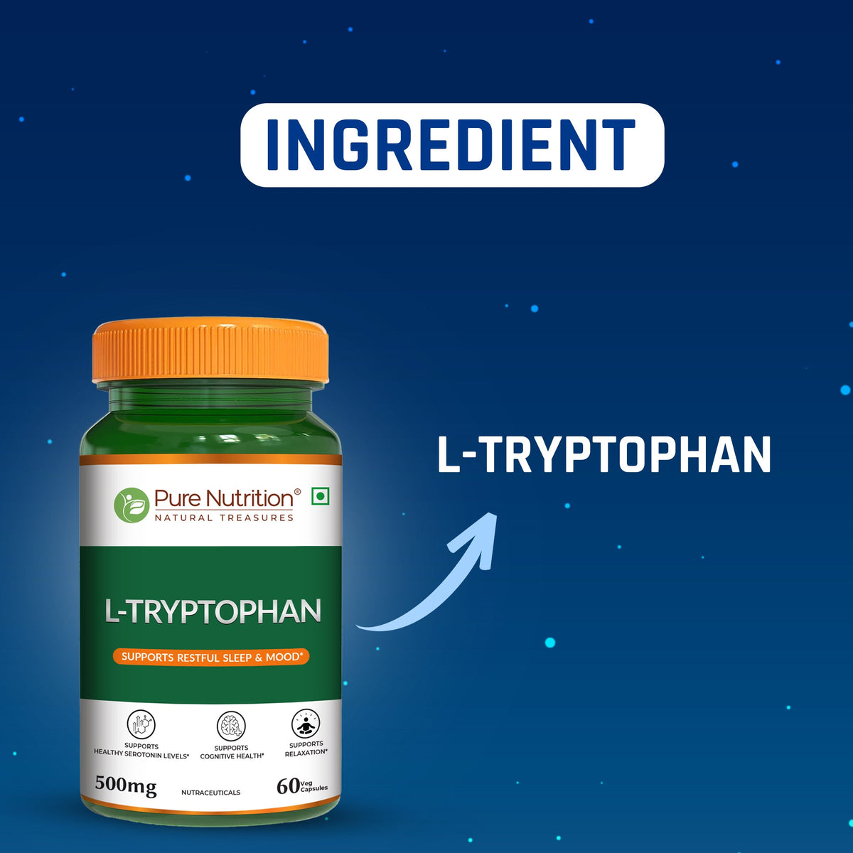 L-Tryptophan 500mg Veg Capsules Mood Balance, Sleep & Wellness