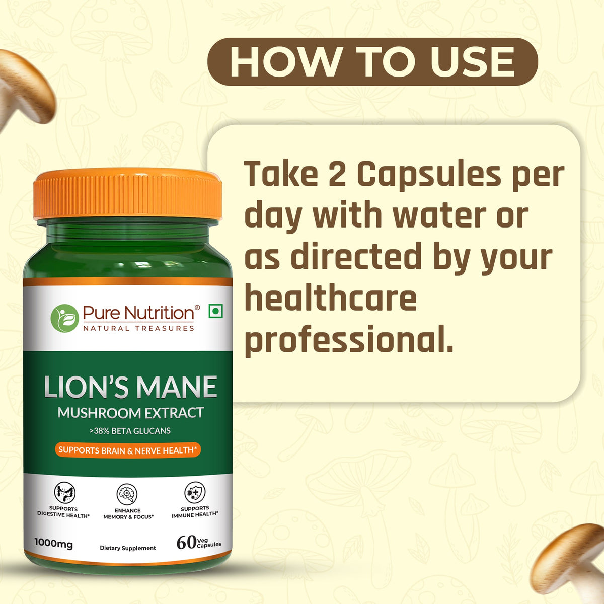 Lion's Mane Mushroom Extract 1000mg 38% Beta-Glucans | Brain & Cognitive Health