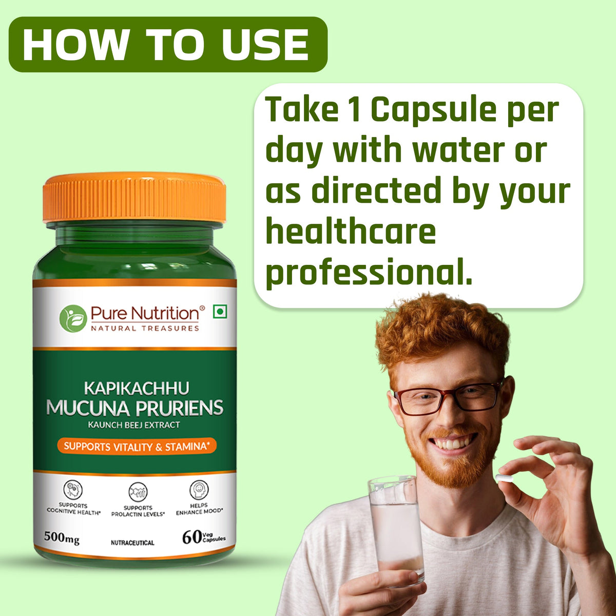 Mucuna Pruriens Extract 500mg Energy, Vitality & Mood Support | 60 Caps